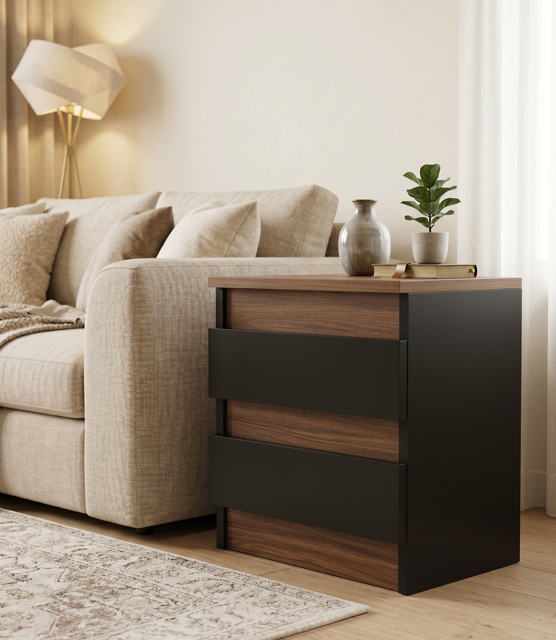 Meubletec SmartCabinet in Holzoptik im Wohnzimmer