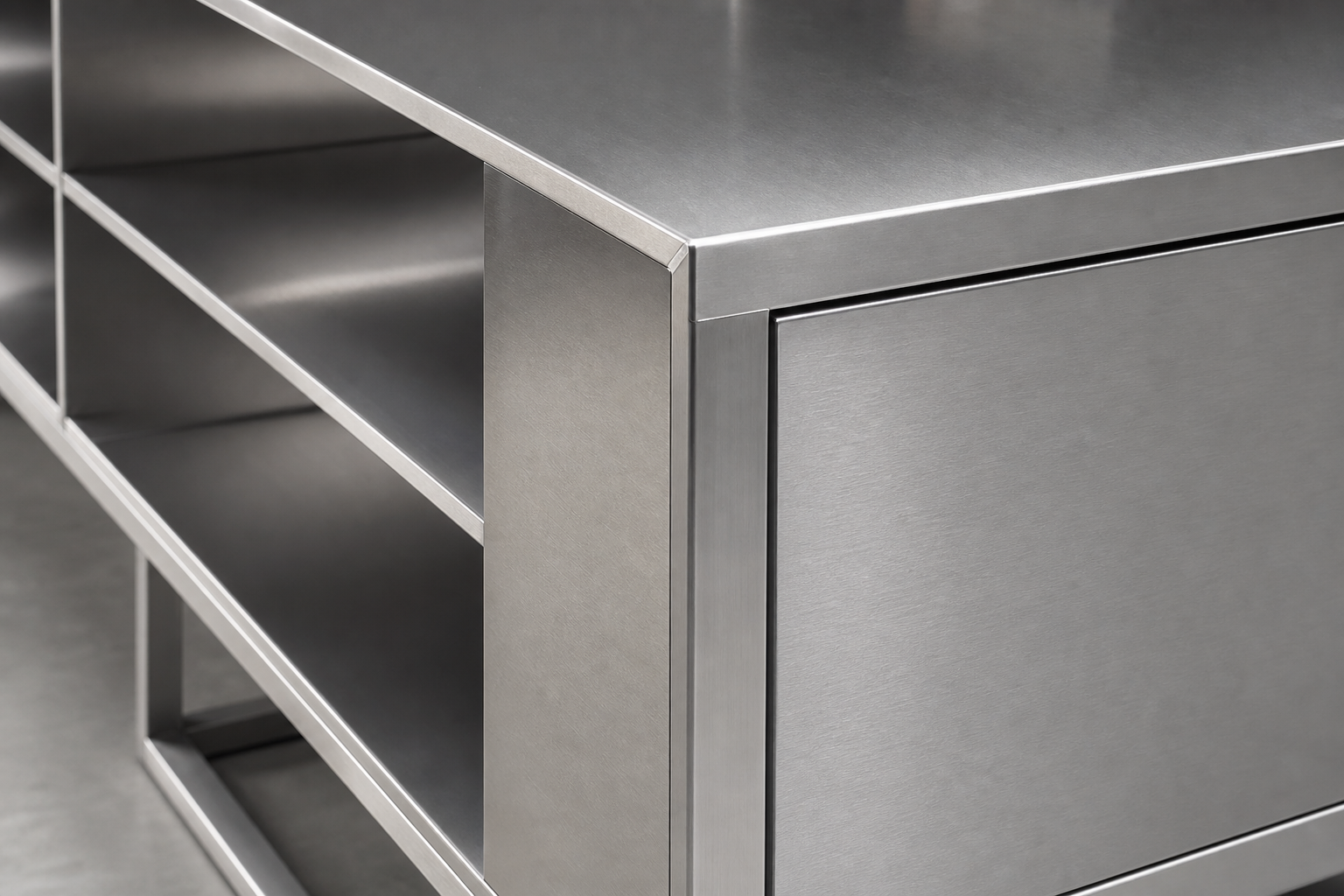 Bürstetes Edelstahl-Sideboard – stabil und modern