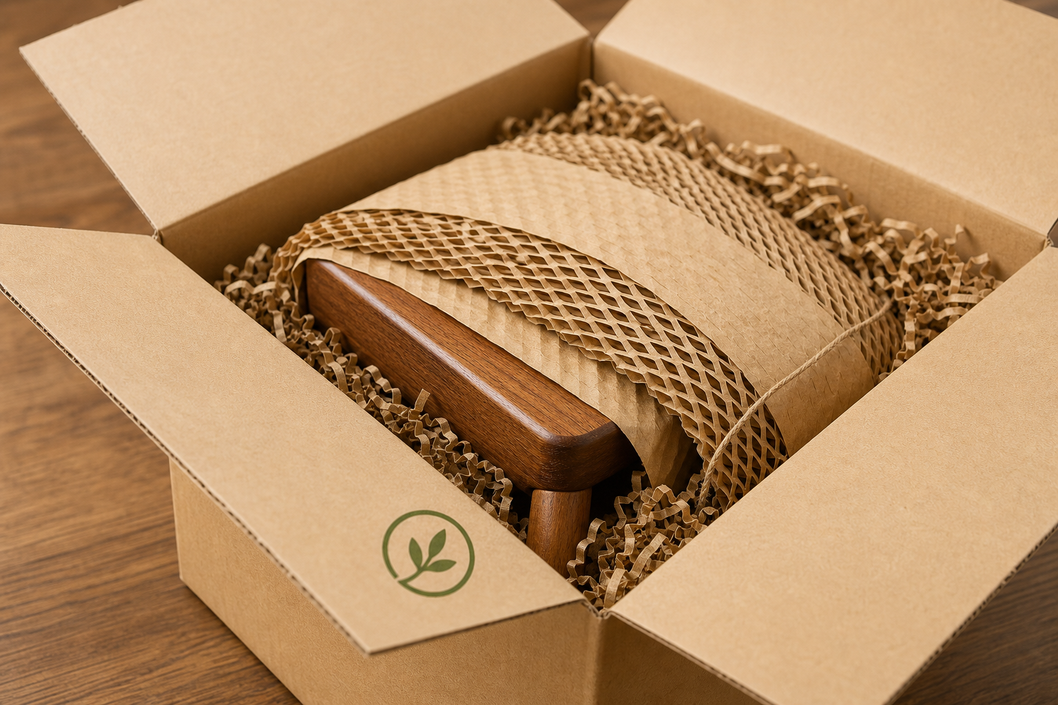 Nachhaltige plastikfreie Verpackung für Holzmöbel